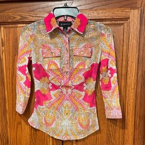 INC International Concepts Pink and Gold Paisley Button-Down Shirt